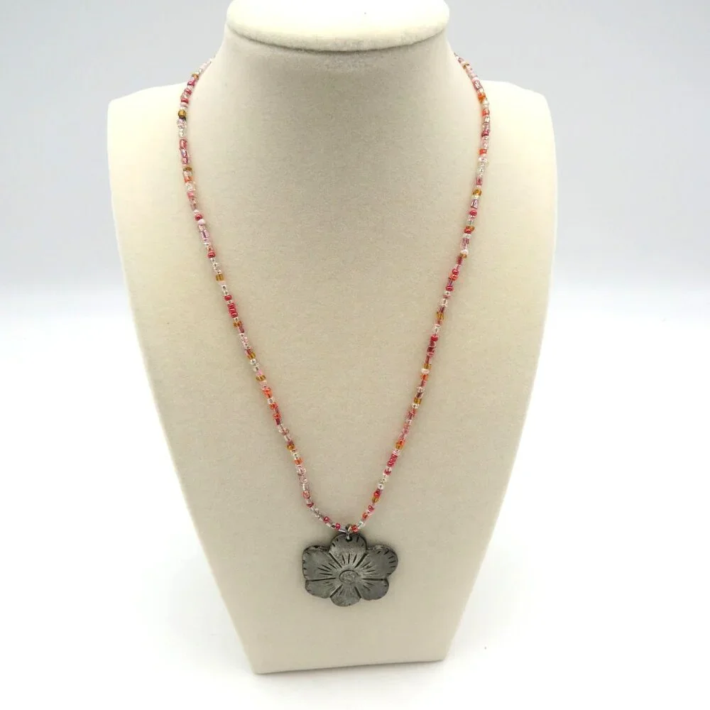 Pewter Flower Necklace 1.5